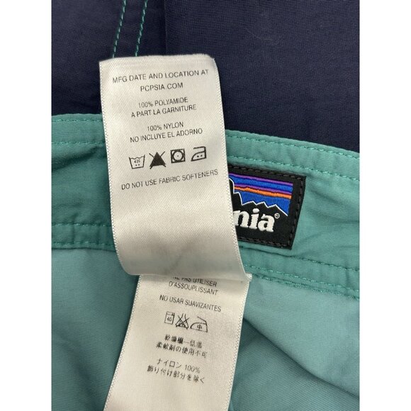 PATAGONIA Board Shorts Mens 35 WAVEFARER 10” Inseam Green Blue Swim Beach Trunks - Picture 5 of 8